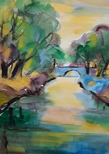 Frühling am Riedbach - Aquarell - 37 x 46