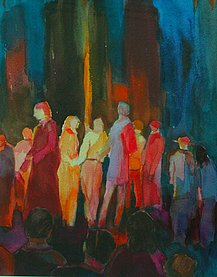 Theatergruppe - Aquarell - 35 x 28 