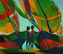 die Boote - Öl auf Leinwand - 70 x 80