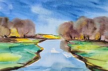 Frühling am Riedbach - Aquarell