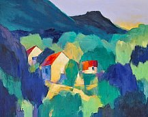 Bergdorf - Öl auf Leinwand - 100 x 80 cm